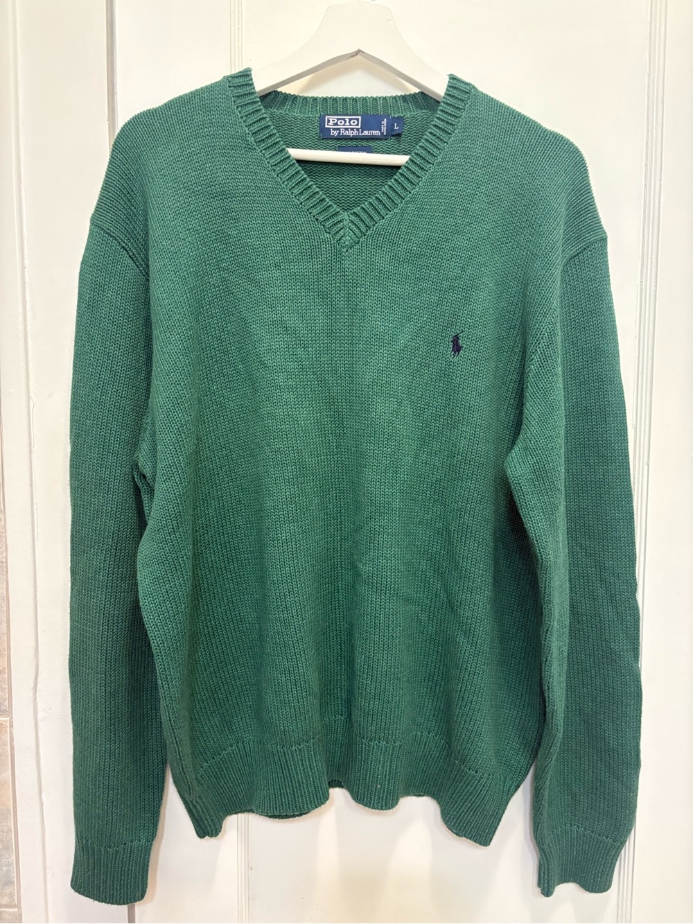 Polo by Ralph Lauren Men’s Green V-Neck Cotton Sweater